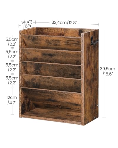 CHOEZON Archivador Vertical de Pared con 6 Niveles y Bandeja Inferior, Organizador en Madera Vintage de Carpetas o Revistas, Portadocumentos con 2 Ganchos Laterales, Marrón Vintage DMWJ01FG - imagen 5