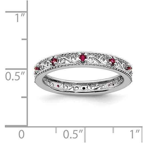 Solid 925 Sterling Silver Stackable Created Ruby Ring Eternity Band Size 7 #TOP4