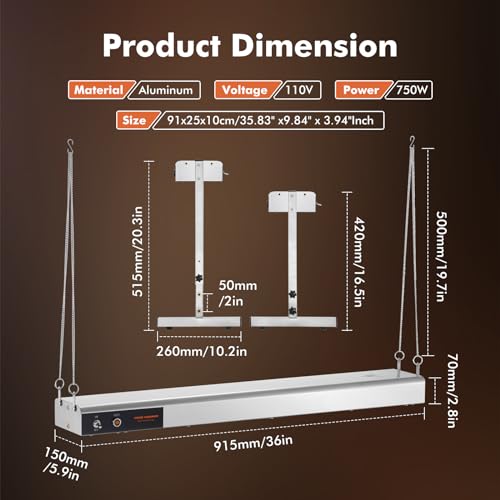 Hiteemer BI007438 36 Inch Food Heat Lamp Strip Commercial Food Heating Warmer Lights Hanging Overhead Stainless Steel thumb #5