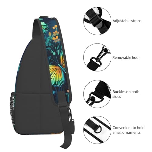 Mochila cruzada ligera unisex con patrón de mariposa forestal miniatura 5