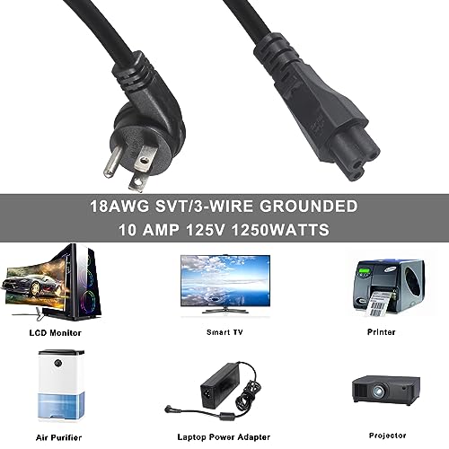 US Standard Laptop Power Cord - 6FT 18AWG 45-Degree Flat Plug NEMA 5-15P to Iec 60320 C5, Universal 3 Prong AC Power Cable Replacement Desktop Charger Cord for Notebook Computer Adapter TV Printer - Thumbnail 5