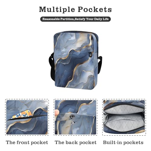 small messenger bag for women shoulder bags Purses Cross Body Bag Adjustable Strap for Casual Casual- Marble Silver Navy Blue2