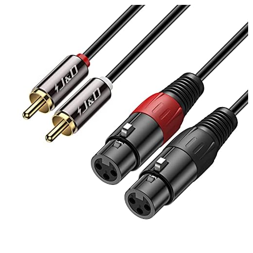 J&D Cable de 2 RCA a 2 XLR, Desequilibrado Doble RCA Macho a Doble XLR Hembra Divisor de Cable Duplicador Adaptador de Interconexión de Audio Estéreo para Altavoz Condensador Mic Mixer AMP, 1,8m
