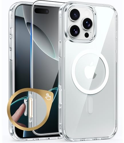 Image of FNTCASE for iPhone 16 Pro-Max Case: Clear Magnetic Phone Cases Compatible with Magsafe Slim Anti Yellowing Military Grade Drop Rugged Protective Transparent Cell Cover (B-Transparent Magnetic)