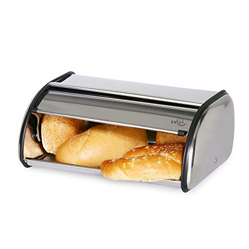 Enloy Bread Box For Kitchen Counter, Stainless Steel Roll Top Bread Bin, Sliver Bread Storage Holder With Lid, Large Capacity Bread Keeper, 17 X 11 X 7 Inches #TOP1