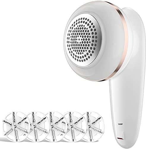 Sweater Fabric Shaver, ailyfu Rechargeable Electric Lint Remover with 6-Leaf Blades and Replaceable Stainless Steel Blade for Clothes, Sweater, Couch, Blanket, Curtain, Socks, Wool, Cashmere(Gold) …