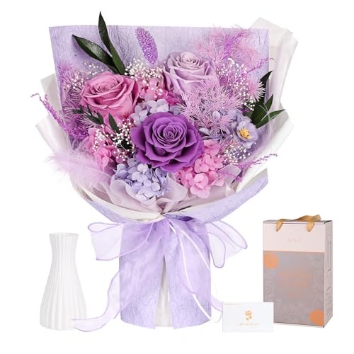 プリザーブドフラワー 母の日 紫色 花束 3本薔薇 香りあり 枯れない花 誕生日 記念日 女性 母 プレゼント 長寿 退職 お祝い 贈答 人気 ブーケ 敬老の日 ギフトの商品画像（Amazon）