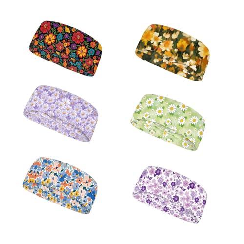 Image of Forchrinse Sunflower with Text Print 6Pieces Sport Sweatband Headband for Soft Elasitc Headband Hair Bands Unisex Outdoor Sport Headbands