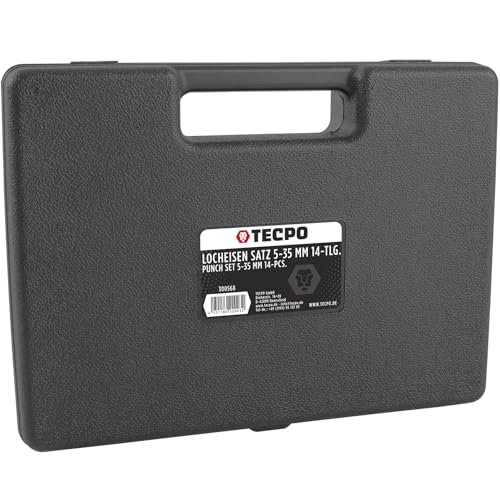 TECPO Locheisen Satz 14-teilig, Loch Stanzen 5-35mm Durchmesser Lochstanzer Henkellocheisen Werkzeug Set -Locheisenhalter mit ergonomischem Griff