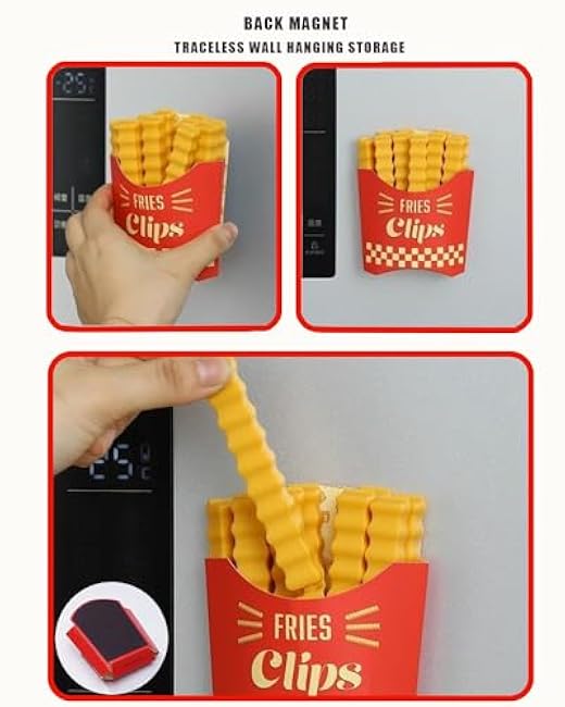 Chip Clips 12 Pack Plastic Food Clip & Cute Refrigerator Magnets Curved Design Sealing French Fries Bag Clips for Food Storage, Kitchen and Home Decor (3.8in x12pcs) (12 PACK)