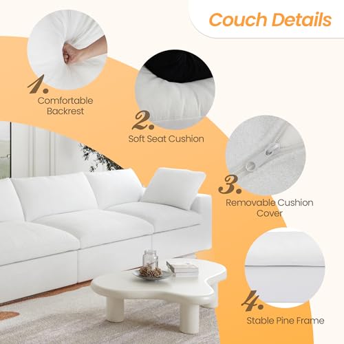 Image of JACH 4-Seater Modular Sectional Couches, Modern Convertible Sofas, Cloud Couch, Cushion Covers Removable, Comfy Sectional Sofa for Living Room Bedroom Apartment (White)