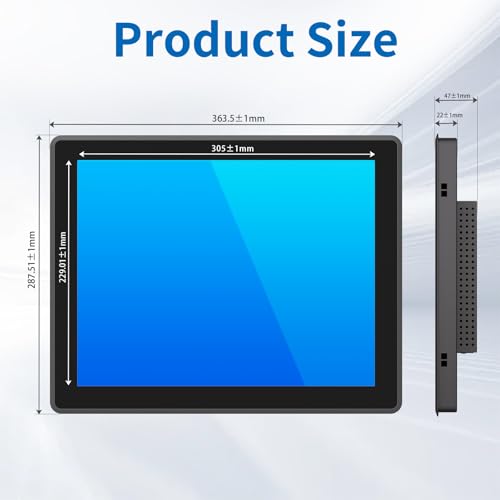 Image of 15 Inch Industrial Touch Screen Monitor, 10 Points Touch, Ratio 4:3 Capacitive PCAP Display, 1024 x 768R, Active Matrix TFT LCD, LED Backlight, VGA, DVI, HD-MI Ports