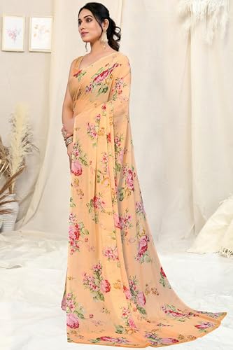 Image of MIRCHI FASHION Saree for Woman Chiffon Floral Printed | Breathable Lightweight Summer Sari for Office and Home Use with Blouse Piece (Available in 20 Colors)