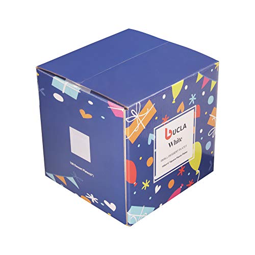 Bucla 100Pcs White Square Plastic Plates-6Inch Disposable Cake Plates- Premium Hard Square Small Appetizer Plates For Wedding/Party #TOP5