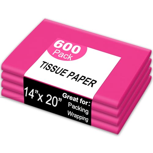 JarThenaAMCS 600 Sheets Hot Pink Tissue Paper Decorative Wrapping Paper for Birthday Baby Shower Wedding Party DIY Crafts, 14 x 20 Inch