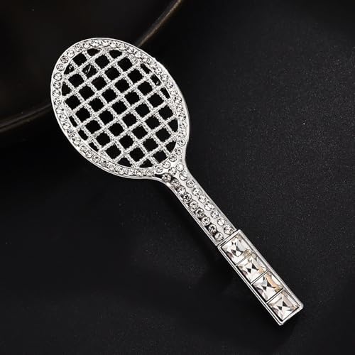 Image of Tennis Racket Rhinestone Brooch Pin Crystal Badminton Racquet Sport Laple Pins Clip Dress Suit Hat Badges Accessories Brooches Pins Fashion Jewelry Gifts for Women Girls Bff