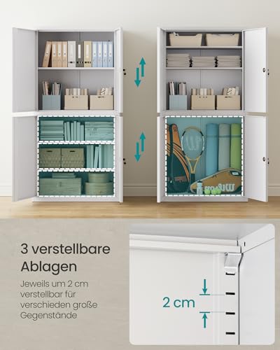 SONGMICS Aktenschrank, Mehrzweckschrank, Büroschrank, mit 4 Türen und 5 Ebenen, 40 x 80 x 180 cm, 2 Schlösser, verstellbare Ablagen, Aufbewahrungsschrank aus Stahl, mattgrau OMC016G01