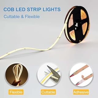 LLTOP COB LED Strip Lights Waterproof IP67 DC24v Daylight White 6000K 16.4ft/5m High CRI 92Ra+ Outdoor LED Tape Lighting DIY Cuttable for Bedroom Kitchen Cabinet Shelf (Power Supply Not Included)