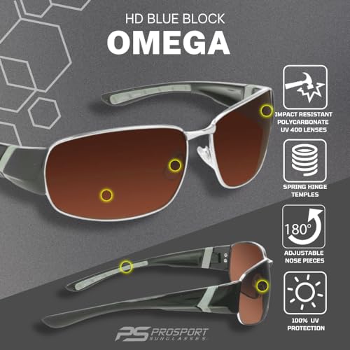 Image of proSPORT Blue Light Blocking Sunglasses - HD Copper Amber Metal Aviator Reduce Eye Strain Better Sleep