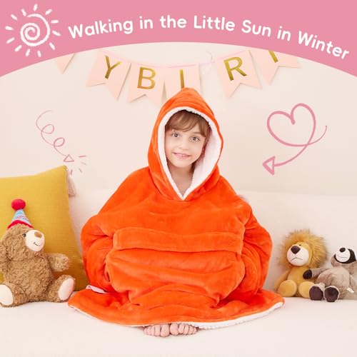 yescool Wearable Blanket Kids Hoodie, Birthday Teen Girls Gifts for 8-15 Year Old Kids Oversized Sweatshirt Sherpa Flannel Cozy Hooded Blanket with Pocket for Children, Youth Teens, One Size, Orange
