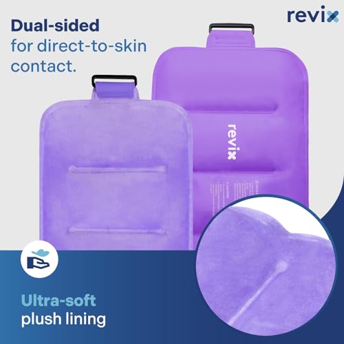 Image of REVIX Ice Pack for Injuries Reusable Gel for Lower Back & Shoulder, Purple | 16x9in Full Coverage for Lower Back, Shoulder, Hip & Knee, Cold Compress Therapy, Hands-free Strap, Long-lasting Gel, 2 Packs