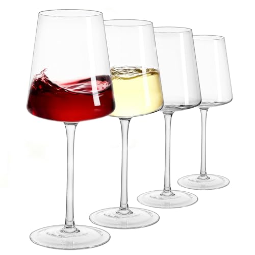 Imourari Red Wine Glasses 4 Set: 400ml Lead-Free Crystal Long Stem Hand Blown White Wine Glasses Gift for Women Tasting at Home Restaurant Wedding Party