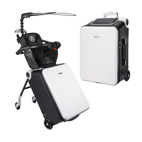 Carry on Luggage with Seat for Kids Expandable Ride on Suitcase with Spinner Wheels and Locks for Travel (White)