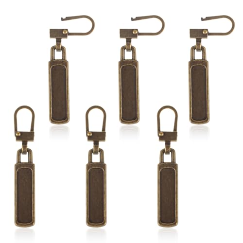 6Pcs Zipper Pulls Replacement, Zipper Pull Jacket for Jacket Purse Backpack Boots Suitcase Luggage, Universal Slider Handle Mend Kit (Bronze)