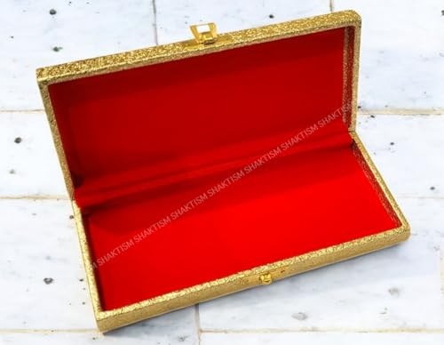 Image of SHAKTISM Golden Flower Decorative Cash Box, Shagun, Jewellery Money Envelop Wedding, Gift, Bangel Box (Pack of 1Pc) (Antique Style, Rectangular, One Size, 20x8.5x3 cm, 80g, Hook and Loop Closure)