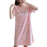 Damen Sommer Kurzarm U-Ausschnitt Nachthemd Cute Cartoon Animal Printed Sleepshirts Casual Loose Long Nightdress, M, 38