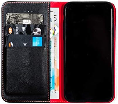 WaveWall Cases Universal PU Leather Case Flip Folio Cover with Card Slots Anti Radiation for All Phones Screen Upto 4" with Tested Radiation Shielding Property Non Toxic Reduced Exposure - Red