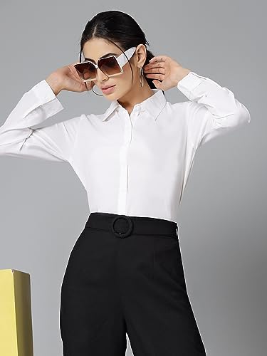 Image of Style Quotient Women Solid White Polymoss Regular Formal Shirt