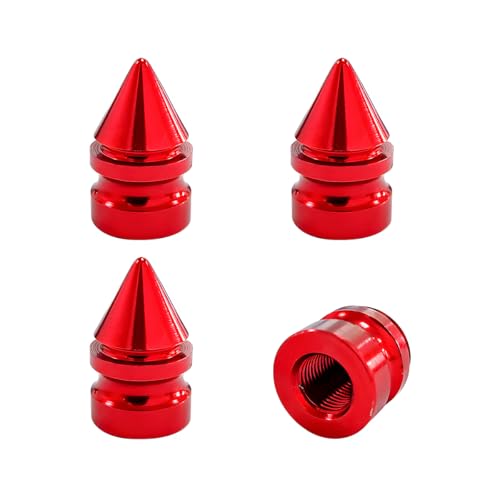 povtii 4 PCS Car Tire Valve Caps, Aluminum Alloy Spiked Tire Wheel Valve Stem Caps, Tire Valve Dust Cover Decoration for Car Truck Bicycle Motorcycle, Universal Car Accessories (Red, 4 PCS)