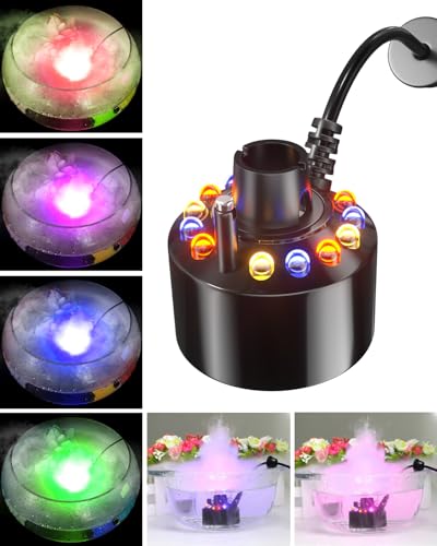 Doright Mist Maker Fogger Water Fountain, Color Changing Mini Mist Maker, Halloween Fog Machine Cauldron, 24V Pond Fog Atomizer with UK Plug,300ml/H Ultrasonic Mist Maker for Halloween/Theme Party