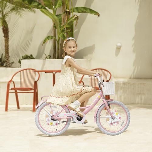Image of Girls Bike with Basket for Toddlers and Kids Aged 3-14 Years Old, 12 14 16 18 Inch with Training Wheels & Doll Seat, 20 Inch with Kickstand & Rear Rack, Princess Style Bicycle for Gift.