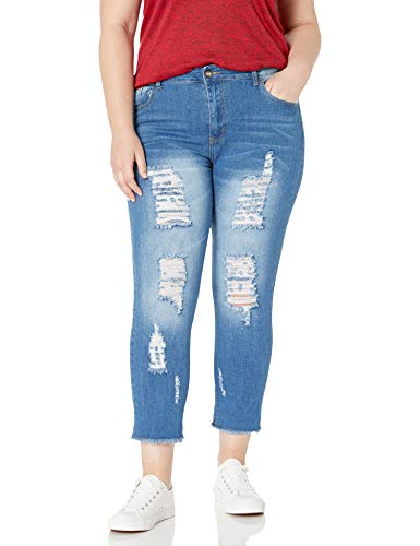 COVER GIRL Women's Size Ripped Fray Hem Skinny, Blue Distressed, 16 Plus