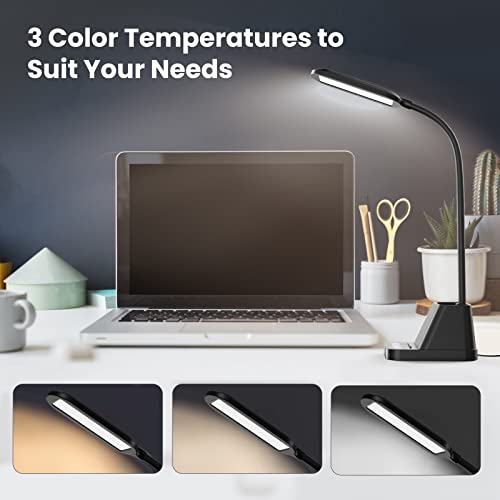 Led Desk Lamp With Usb Charging Port, Small Desk Lamps For Home Office, Axx Desk Light For Bedrooms, Black Office Lamp For Small Spaces, 650Lm, Gooseneck, Pen Holder, Study Lamps For College Dorm Room #TOP2