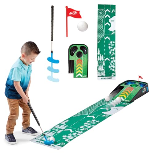 NSG Electronic Mini Golf Putting Game for Kids – Indoor Golf Toy with 4ft Mat, Aiming Pin Flag, Auto Ball Return, Cheers & Sounds, Lights, 3 Balls, Adjustable Putter – Fun Family Play, Ages 3+ by NSG - Used condition - US$38.78
