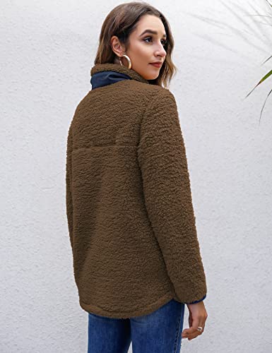 Bashafo Womens Soft Long Sleeve Sherpa Sweatshirt Button Collar Fleece Pullover Outwear Pockets Coat Tops Coffee M #TOP4