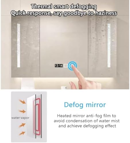 Smart Led Bathroom Vanity With Storage, 3 Tone Dimming Makeup Light, Defogger Mirror, Temperature & Time Display, Wall-Mounted Medicine Cabinet For Ultimate Con,60*12*70cm/23.6*4.7*27.6in-G