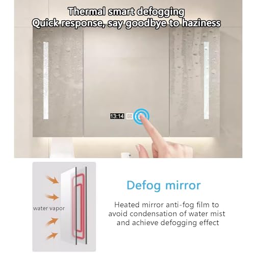 Moderno armario con espejo de baño LED con almacenamiento de brillo ajustable antivaho para tocador y medicina, diseño elegante y elegancia funcional