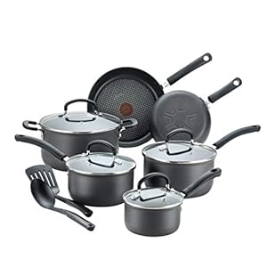 T-fal Ultimate Hard Anodized Nonstick Cookware Set 12 Piece Pots and Pans, Dishwasher Safe Grey