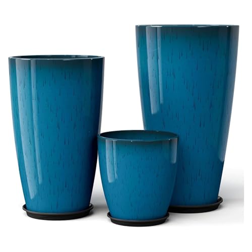 QCQHDU 24,21,11 inch Large Planters with Drainage Hole & Saucer, Set of 3 Plant Pots Tall Planter for Indoor & Outdoor Plants Home Modern Decor