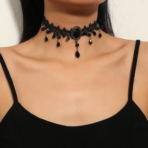 Fesciory Black Necklaces for Women, Adjustable Layered Velvet Leather Lace Collar Necklace, Goth Jewelry Gifts.3