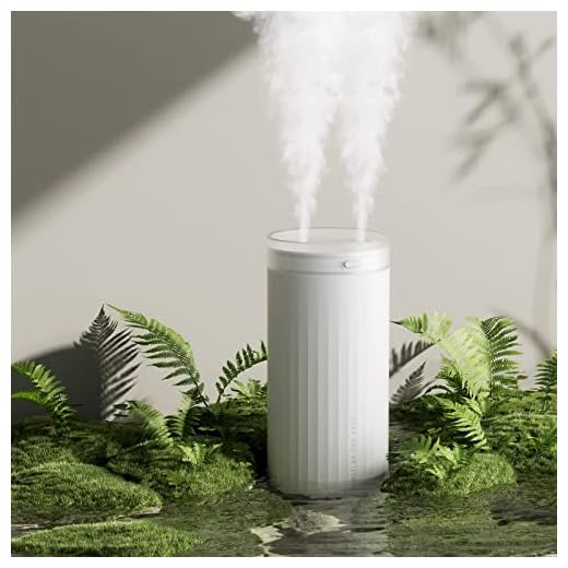 JISULIFE Small Humidifier, 4000mAh Portable Mini Humidifier, Personal Cool Mist Humidifiers for Bedroom Quiet, Dual Mist Ports, Auto Shut-Off, Desk Humidifier for Baby Bedside Travel Plant Car-White