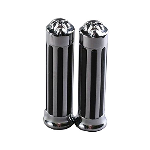 Tswne 1'' Skull Chrome Rubber Hand Grip Motorcycle Handle Bar #TOP1
