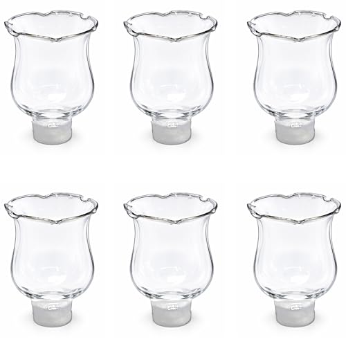 4E's Novelty Clear Glass Votive Cups with Peg - Pack of 6 - Tulip Votive for Candelabra Candle Holder, Home Interior Candle Sconce Glass Replacement Parts, Shabbat Candle Glass Oil Lamp (2.75" Tall)