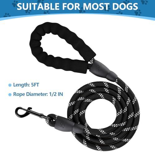 5-Foot Leather with Cushioned Handle, Suitable for Pets and Hiking Ropes - 1