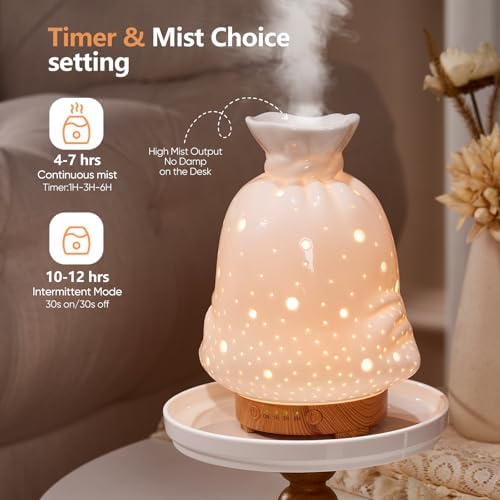 160ML Ceramic Diffuser for Essential Oils Lucky Bag Aromatherapy Diffuser Ultrasonic Cool Mist Humidifier with Intermittent Mist Modes Waterless Auto Off for Room Office - 4