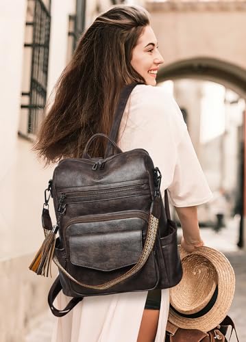 Image of Shrrie Leather Womens Backpack Purse Convertible Crossbody Shoulder Strap | Water Resistant Flap Fashion Backpack,Magnetic Pocket Design,Anti-theft Pocket,Adjustable Strap for Work College Casual